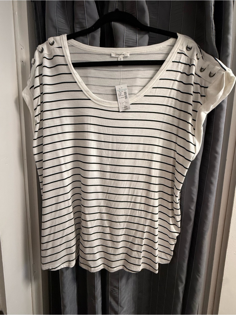 Maurices White Scoop Neck Tee with Black Stripes